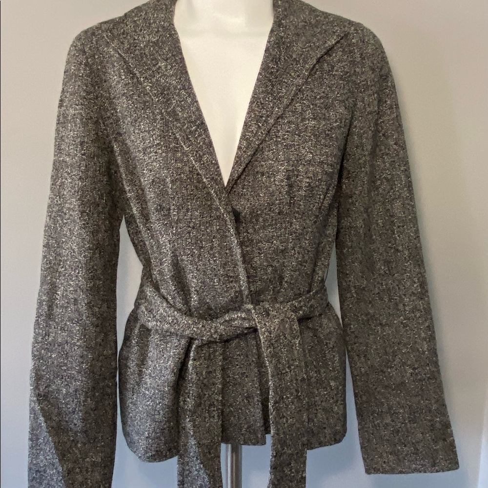 Ann Taylor Ladies Size 2 Lined Classic Gray Tweed Jacket Removable Belt Ex Cond - Picture 1 of 7